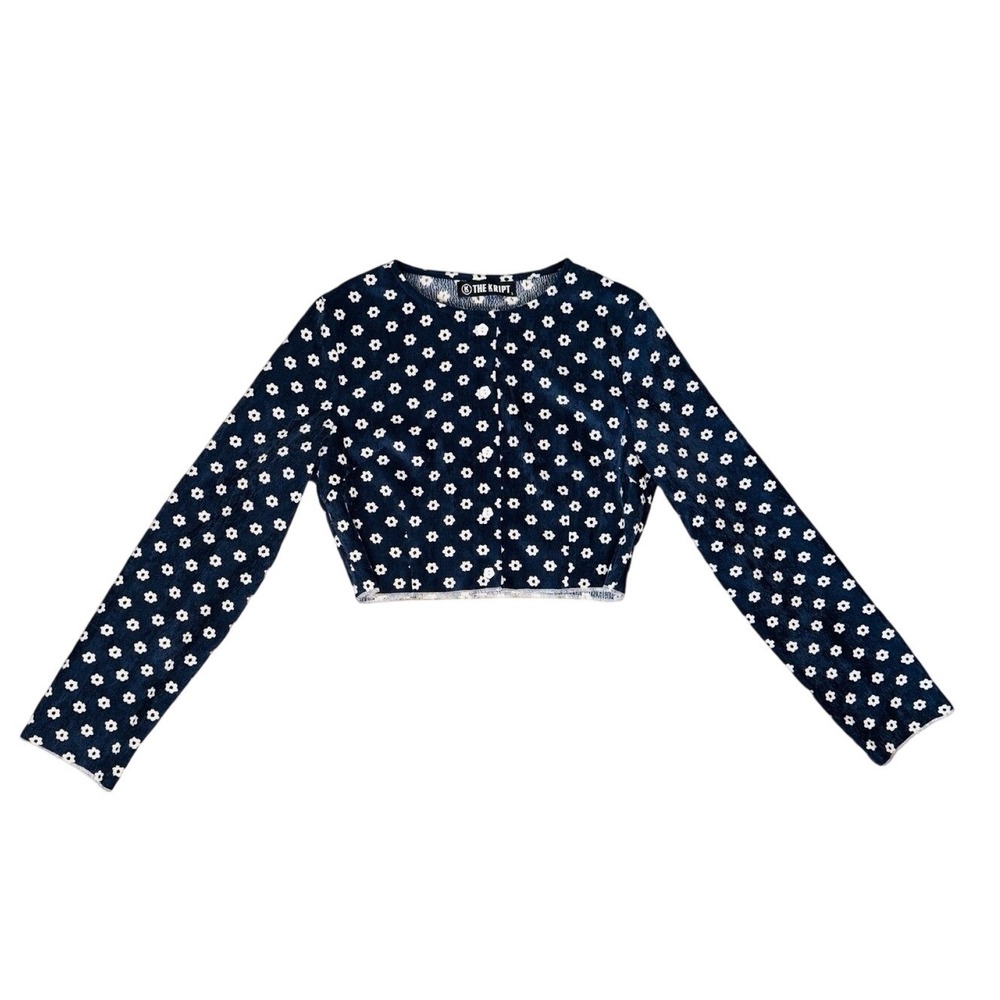 The Kript Sunny Cropped Cardigan Womens Small Navy Floral‎ Corduroy